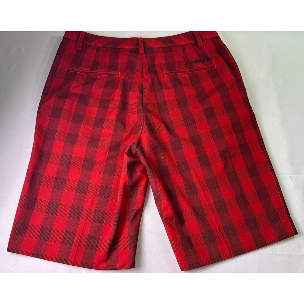 Adidas Golf Shorts Men 34 Red Black Buffalo Check Plaid Performance Stretch Flat - Picture 2 of 11